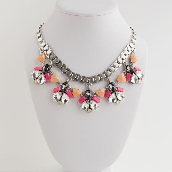 Stella & Dot Jewelry - Stella & Dot Callie Statement Necklace Crystal Rhinestone Floral Silver Tone